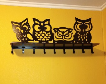 Owl Metal Wall Hanger with Shelf: Entryway Coat Rack