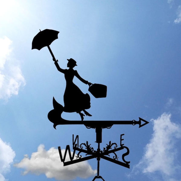Mary Poppins Metal Weathervane, Weather Vane, home roof decor