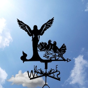 Angel with pigeons Metal Weathervane, Weather Vane, home roof decor, dove, Pigeon
