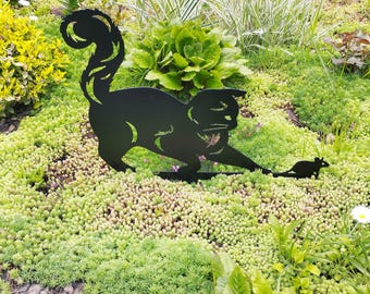 Rustic Metal Cat and Mouse Garden Art: Farmhouse Lawn Decor