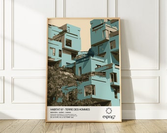 Montreal Canada Expo 67 World Exhibition Poster, Habitat 67, Terres des hommes, Mid Century Home Decor