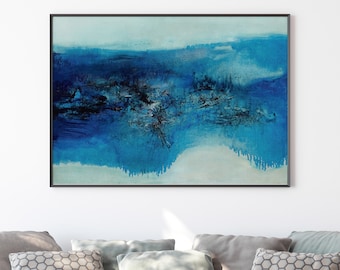 Contemporary Abstract Art Print by Zao Wou-Ki, Untitled 1969, Blue Vintage Painting Reproduction, Vibrant Wall Art For Any Room or Office
