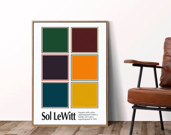 Sol Lewitt Fine Art Print, 1991 "Six Squares With Colors..."  Geometric Design Wall Art, Minimalist Poster For Any Room or Office