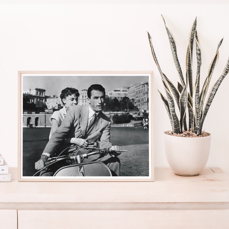 Audrey Hepburn and Gregory Peck From the 1953 Movie Vacanza Romane, Vespa Vintage Photography Reproduction, Romantic Wall Art Gift Idea image 4