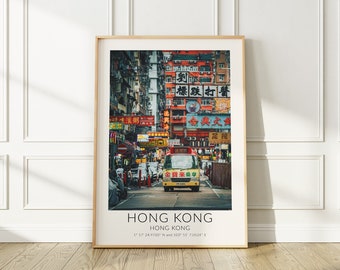 Hong Kong reisposter, kleurrijke straatfotografie kunst aan de muur voor elke kamer of kantoor