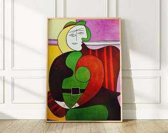 Pablo Picasso "Seated Woman in a Red Armchair" 1931, Enhanced and Edited Reproduction Print, Abstract Wall Art for Any Room or Office