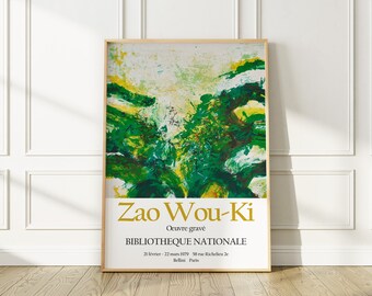 Zao Wou-Ki Exhibition Poster, 1979 Paris "Bibliothèque Nationale" Gallery, Abstract Art Print, Enhanced and Edited Reproduction