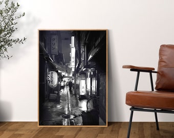 Tokyo Street Scene at night Print, Black And White Street Photography, Japanese Poster Print any room or office, Tokyo Wall Decor Gift