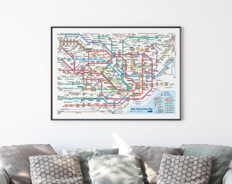 Japanese Wall Art - Tokyo Subway Map in High Resolution Print - Japan Metro Wall Decor for Any Room or Office - Japanese Poster Gift Idea