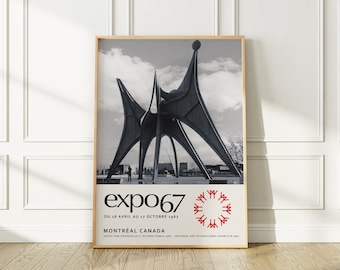 Alexander Calder à l'exposition d'oeuvres d'art murales Expo 67 de Montréal, 1967 Impression d'art de l'Exposition universelle de Montréal, affiche originale et unique