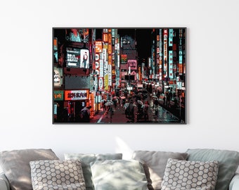 Tokyo at Night Art Print, Photo to Digital Painting, Shinjuku Cyberpunk Style Poster, Japanese Wall Art Decor for your home or office