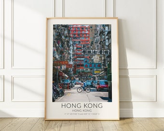 Hong Kong reisposter, kleurrijke straatfotografie kunst aan de muur voor elke kamer of kantoor