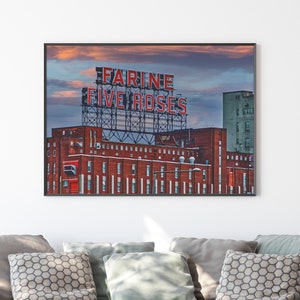 Montreal City Wall Art, "Five Roses Farine" Photography at Sunset,  Montreal  Aesthetic Wall Art for Any Room or Office