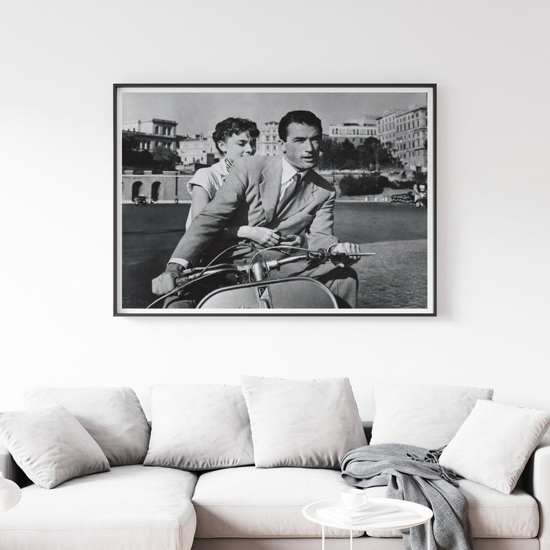 Audrey Hepburn and Gregory Peck From the 1953 Movie Vacanza Romane, Vespa Vintage Photography Reproduction, Romantic Wall Art Gift Idea image 5