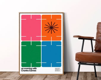 An Evening With Charles Eames, 1967 Vintage Exhibition Poster Reproduction, Edited and Enhanced, Mid-Century Modern Art Print Gift Idea