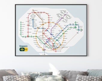 Singapore MRT Subway Map Poster, Original Wall Decor for Any Room or Office