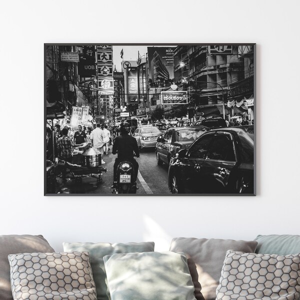 Bangkok Wall Art, Black and White Street Photography, Thailand Wall Decor, Travel Poster, Aesthetic Room Decor, Asian Gift IDea