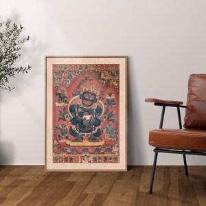 Tibetan Buddhist Painting Print, Mahakala Protector of the Tent, 15th Century Antique Artwork, Vintage Deities Wall Art, Fine Art Print