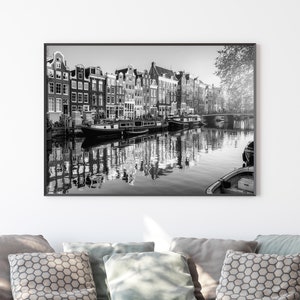 Canals of Amsterdam Photography Print, Black and White, Fine Art Photography, Wall Decor, Aesthetic Room or Office wall art, Print Gift Idea