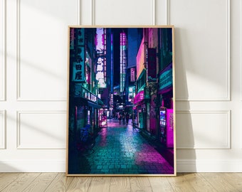 Tokyo at Night Art Print – Tokyo Anime and Cyberpunk Painting Poster – Original Japanese Wall art Poster for your home or office