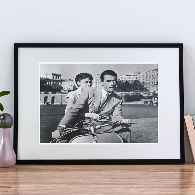 Audrey Hepburn and Gregory Peck From the 1953 Movie Vacanza Romane, Vespa Vintage Photography Reproduction, Romantic Wall Art Gift Idea image 6