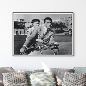 Audrey Hepburn and Gregory Peck From the 1953 Movie Vacanza Romane, Vespa Vintage Photography Reproduction, Romantic Wall Art Gift Idea image 3