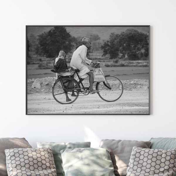 An Indian Couple on a bicycle Wall Art - India Fine Art Photography - India Wall Decor for Any Room or Office - Indian Poster Gift Idea