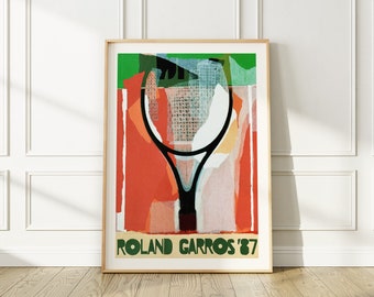 Roland Garros 1987 Tennis Poster, Design by Gérard Titus-Carmel, Edited and Enhanced, Colorful Wall Art Reproduction For Any Room or Office