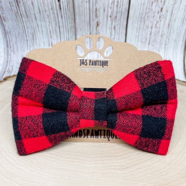 Red Dog Bow Tie, Christmas Dog Bowtie, Dog Bow Ties, Dog Bow Tie, Red Buffalo Plaid Dog Bow Tie, Pet Bow Tie, Bow Tie, Cute Dog Bow Tie