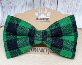 Green Dog Bow Tie, Christmas Dog Bowtie, Dog Bow Ties, Dog Bow Tie, Green Buffalo Plaid Dog Bow Tie, Pet Bow Tie, Bow Tie, Cute Dog Bow Tie