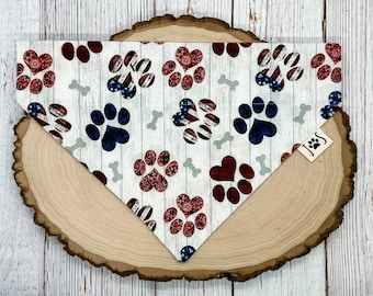 Patriotic Dog Bandana, Red white and Blue Dog Bandana, 4th of July Dog Bandana, Patriotic Paw Print Dog Bandana, Labor Day Dog Bandana