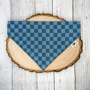 Checkered Denim Dog Bandana, Denim Dog Bandana, Personalized Dog Bandana,Over the Collar Dog Bandana,Cute Dog Bandana,Photoshoot Dog Bandana