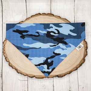 Blue Camouflage Dog Bandana, Camo Dog Bandana, Personalized Dog Bandana, Over the Collar Dog Bandana, Camouflage Dog Bandana