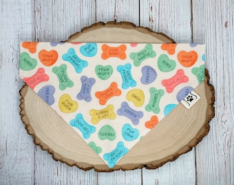 Dog Treat Dog Bandana, Valentine’s Day Dog Bandana, Personalized Dog Bandana, Over the Collar Dog Bandana, Cute Dog Bandana, Heart Bandana
