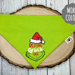 Resting Grouch Face Christmas Dog Bandana, Christmas Dog Bandana, Funny Christmas Dog Bandana, Over the Collar Dog Bandana, Cute Dog Bandana