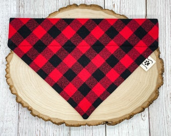 Red Mammoth Buffalo Plaid Dog Bandana, Christmas Dog Bandana, Dog Bandana, Over the Collar Dog Bandana, Flannel Dog Bandana,Cute Dog Bandana