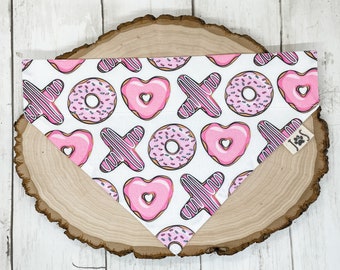 Valentine’s Day Dog Bandana, Pink Donut Dog Bandana, Personalized Dog Bandana, Over the Collar Dog Bandana, Cute Dog Bandana