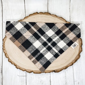 Plaid Dog Bandana, Neutral Plaid Dog Bandana, Cute Dog Bandana, Personalized Dog Bandana, Over the Collar Dog Bandana, Flannel Dog Bandana
