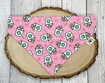 Pup Cup Dog Bandana, Pink Dog Bandana, Puppuccino Dog Bandana, Personalized Dog Bandana, Over the Collar Dog Bandana, Cute Dog Bandana