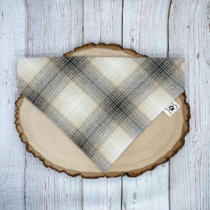 Plaid Dog Bandana, Neutral Plaid Dog Bandana, Cute Dog Bandana, Personalized Dog Bandana, Over the Collar Dog Bandana, Flannel Dog Bandana