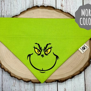 Grouch Face Christmas Dog Bandana, Christmas Dog Bandana, Funny Christmas Dog Bandana, Over the Collar Dog Bandana, Cute Dog Bandana