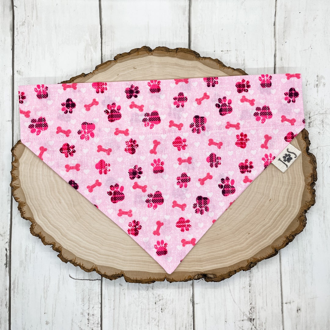 Paw Print Dog Bandana, Pink Dog Bandana, Dog Bandana, Personalized Dog