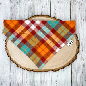 Flannel Dog Bandana, Plaid Dog Bandana, Orange Fall Dog Bandana, Cute Dog Bandana, Personalized Dog Bandana, Over the Collar Dog Bandana