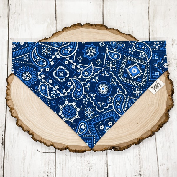 Blue Paisley Dog Bandana, Bandana Print Dog Bandana, Dog Bandana, Personalized Dog Bandana, Over the Collar Dog Bandana, Cute Dog Bandana