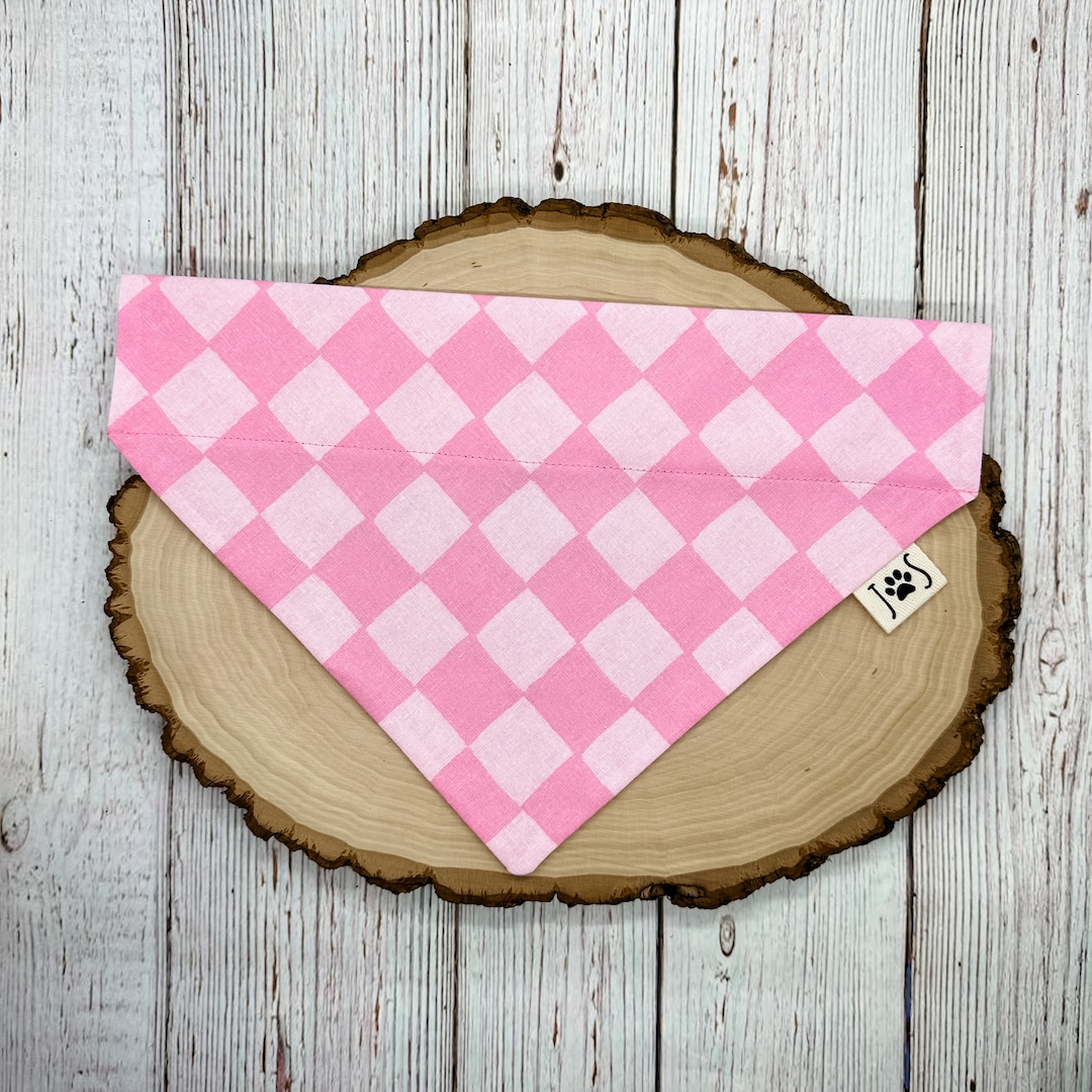 Pink Checkered Dog Bandana, Pink Dog Bandana, Cute Dog Bandana