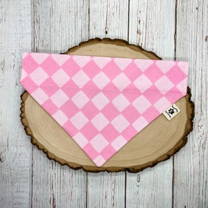 Pink Checkered Dog Bandana, Pink Dog Bandana, Cute Dog Bandana, Personalized Dog Bandana, Over the Collar Dog Bandana, Girl Dog Bandana