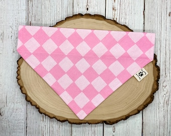 Pink Checkered Dog Bandana, Pink Dog Bandana, Cute Dog Bandana, Personalized Dog Bandana, Over the Collar Dog Bandana, Girl Dog Bandana