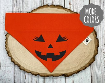 Girl Jack O Lantern Dog Bandana, Pumpkin Dog Bandana, Halloween Dog Bandana, Fall Dog Bandana, Cute Dog Bandana, Over the Collar Dog Bandana