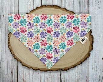 Paw Print Dog Bandana, Spring Dog Bandana, Floral Dog Bandana, Personalized Dog Bandana, Over the Collar Dog Bandana, Cute Dog Bandana