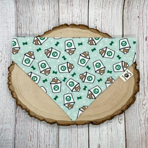 Pup Cup Dog Bandana, Green Dog Bandana, Puppuccino Dog Bandana, Personalized Dog Bandana, Over the Collar Dog Bandana, Cute Dog Bandana